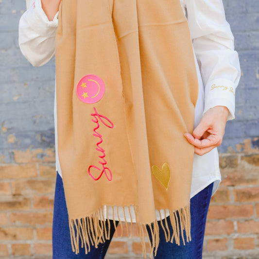 Smiley Patch Scarf - Taupe